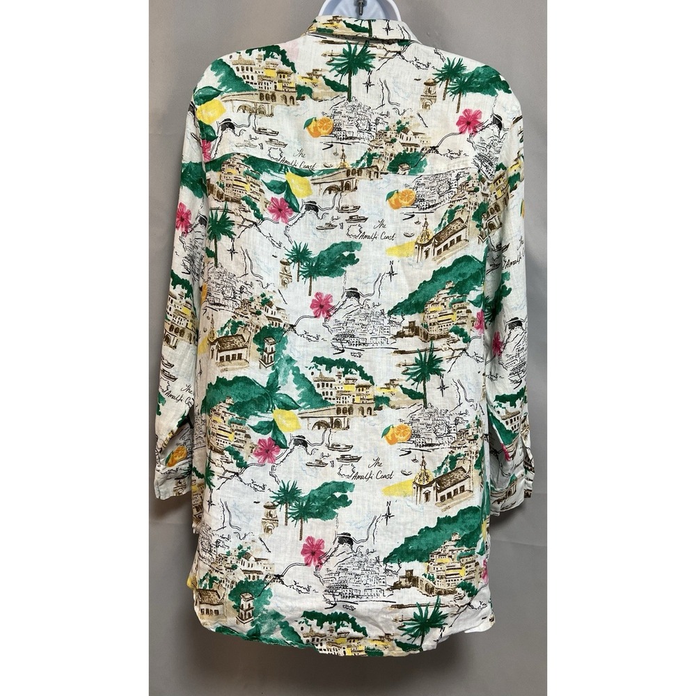 Cynthia Rowley Womens Plus 1X Blouse Shirt Amalfi Coast 100% Linen Rolled Cuff - Picture 3 of 13